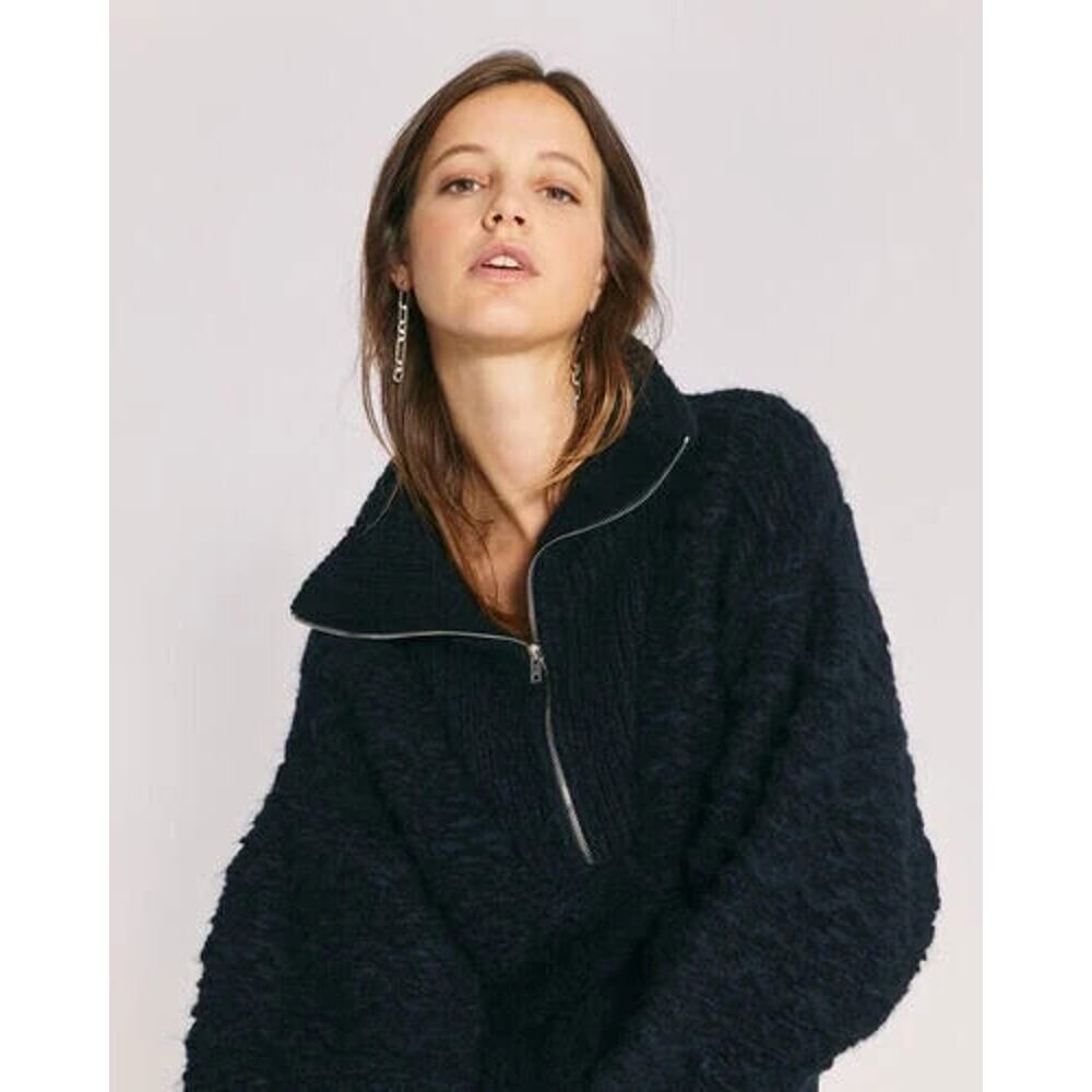 Iro Shansa Boucle Knit Zip Neck Sweater in Black Size XS
